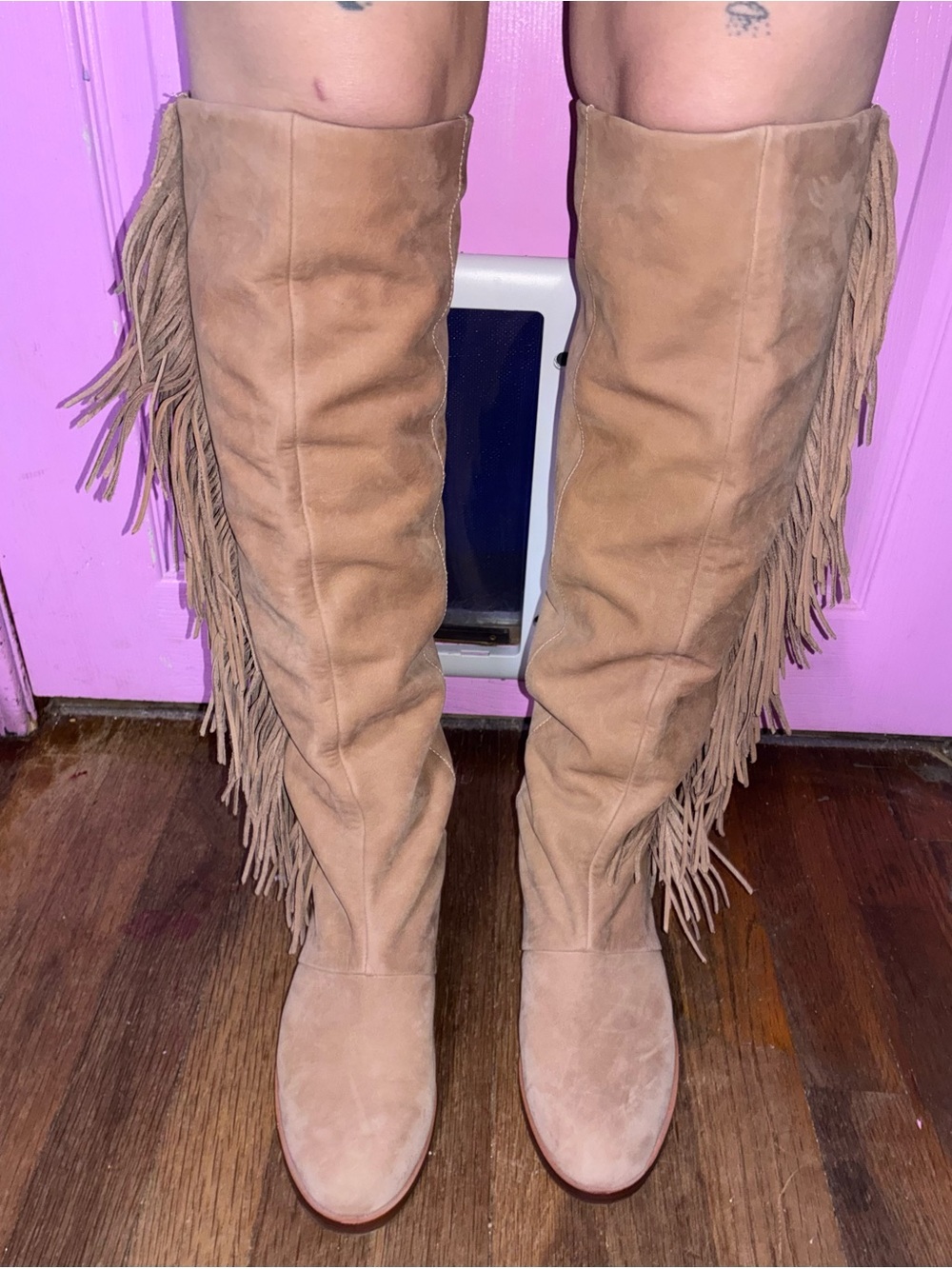 Sam Edelman Tan Suede Over-the-Knee Fringe Boots